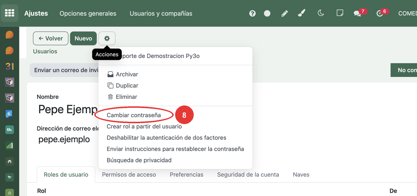 Menú de la ruedita: 8 Cambiar contraseña