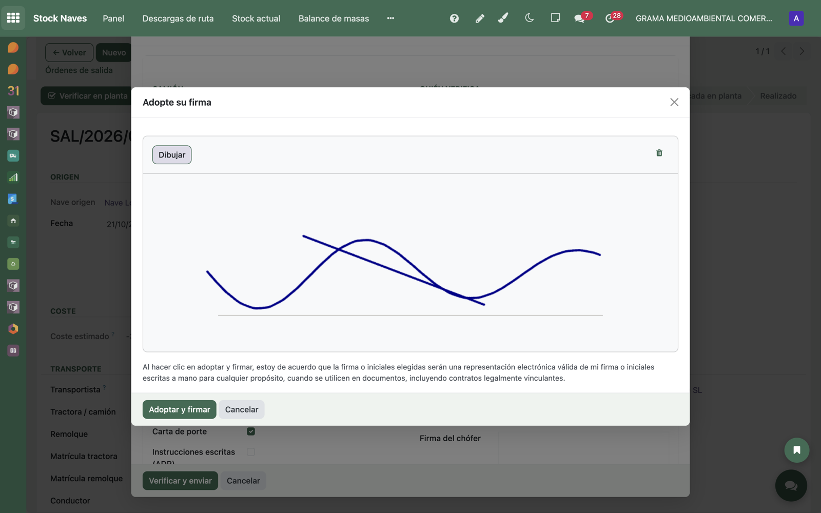 El chófer firma en la tablet